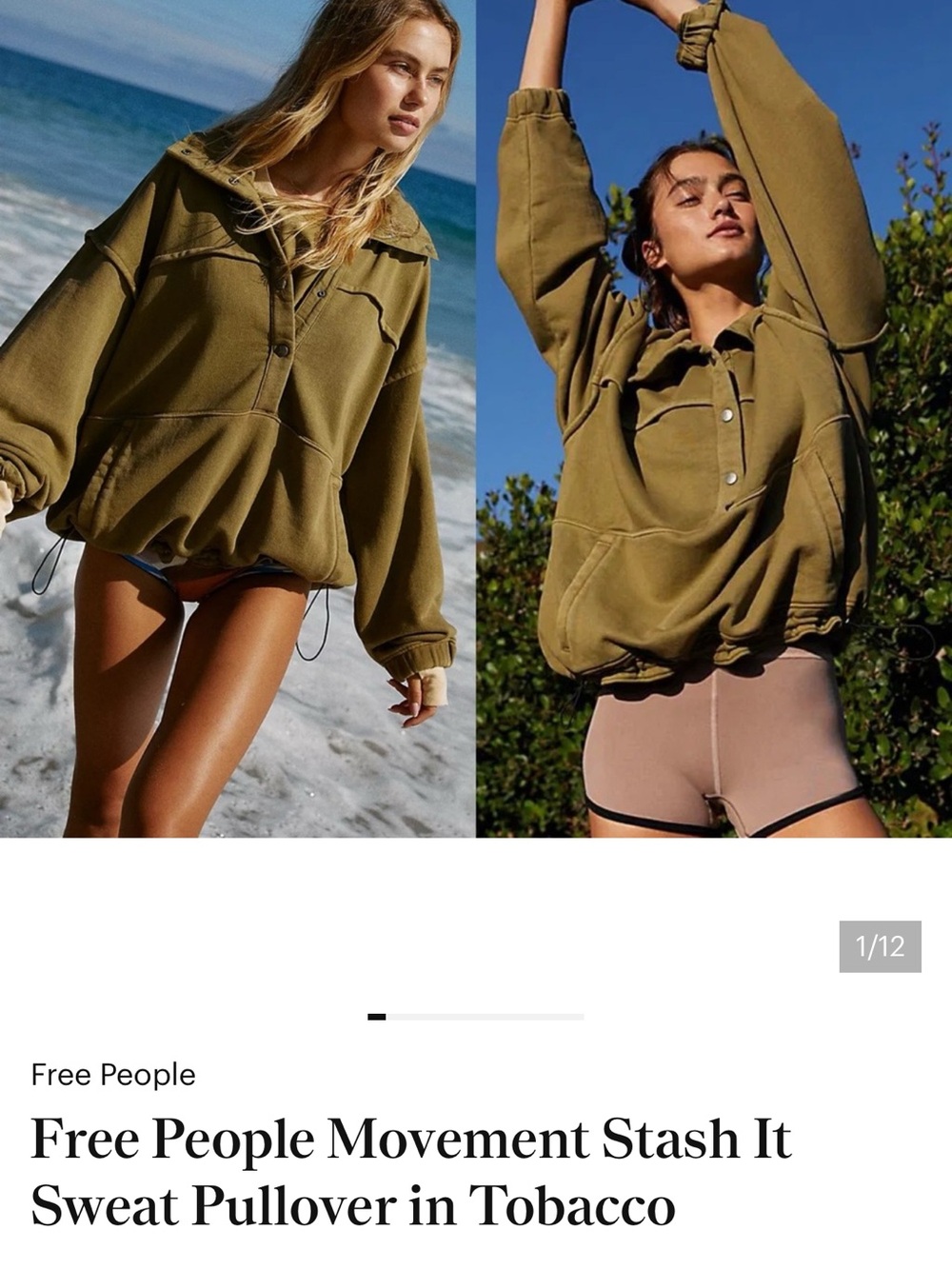 Free People Oversized Stash-It Pullover in Olive/Tobacco